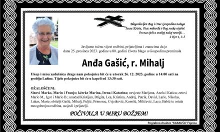 Preminula je Anđa Gašić, r. Mihalj