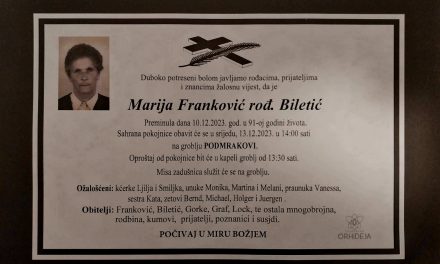 Preminula je Marija Franković rođ. Biletić