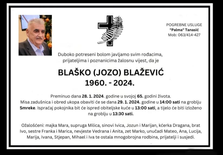 Preminuo je Blaško Blažević