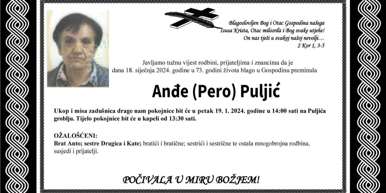 Preminula je Anđe Puljić
