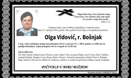 Preminula je Olga Vidović, r. Bošnjak