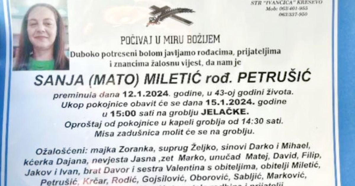 Preminula je Sanja (Mato) Miletić rođ. Petrušić