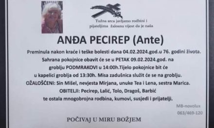 Preminula je Anđa Pecirep