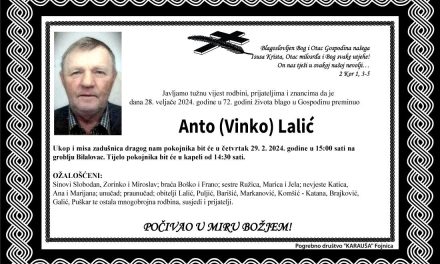 Preminuo je Anto Lalic