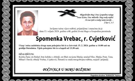 Preminula je Spomenka Vrebac