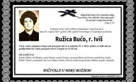 Preminula je Ružica Bućo, r. Iviš