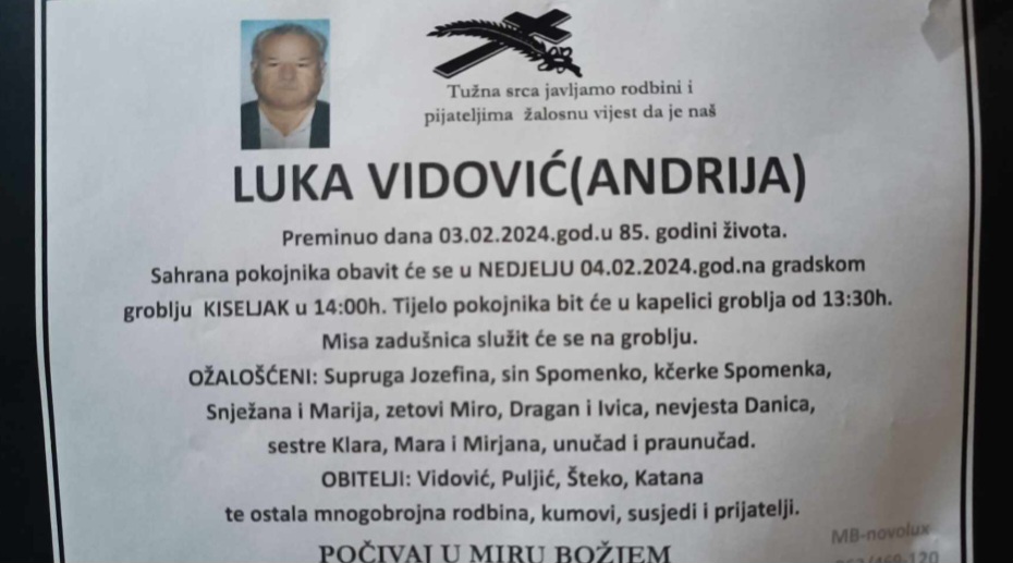 Preminuo je Luka Vidović