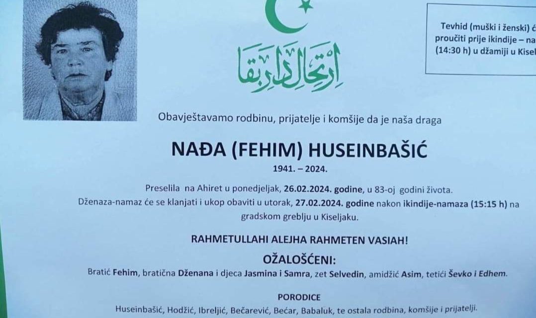 Preminula je Nađa Huseinbašić