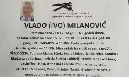 Preminuo je Vlado Milanović
