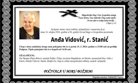 Preminula je Anđa Vidović, r. Stanić