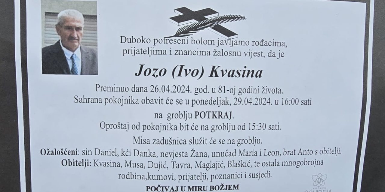 Preminuo je Jozo Kvasina