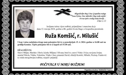 Preminula je Ruža Komšić, r. Milušić