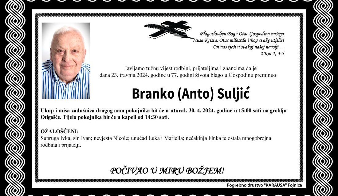 Preminuo je Branko Suljić