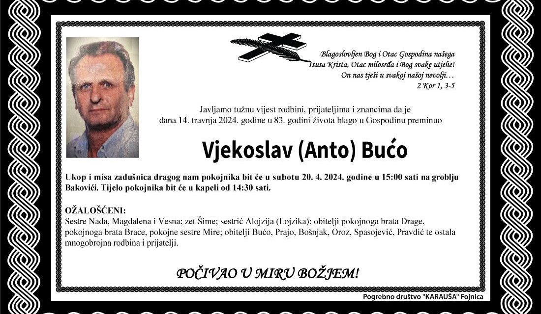 Preminuo je Vjekoslav Bućo