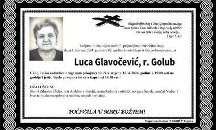 Preminula je Luca Glavočević