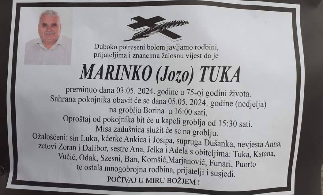 Preminuo je Marinko Tuka