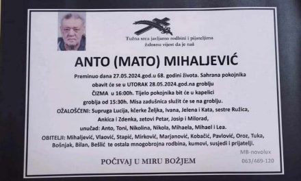 Prrminuo je Anto Mihaljivić