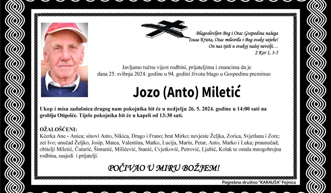 Preminuo je Jozo Miletić