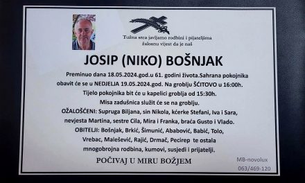 Premunuo je Josip Bošnjak