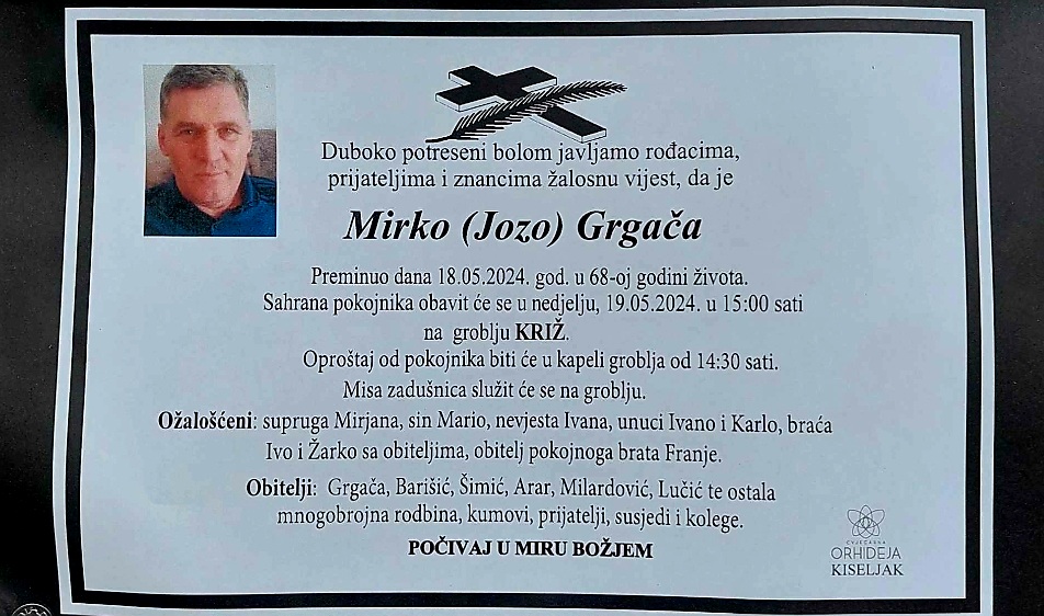 Preminuo je Mirko Grgača