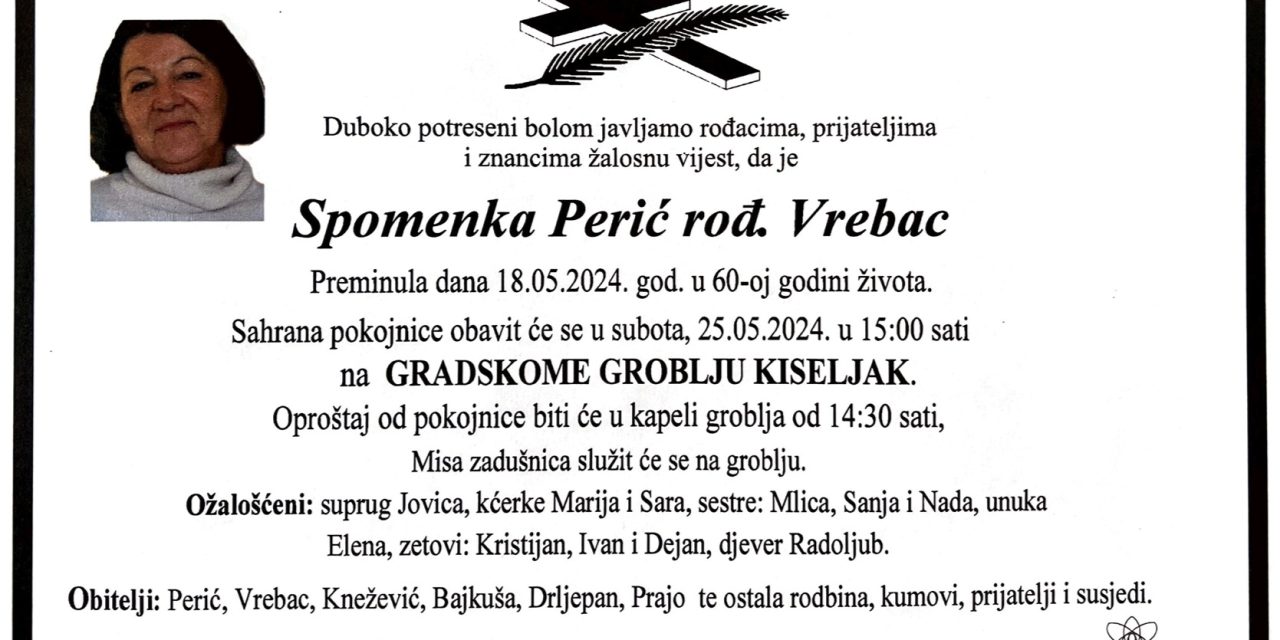 Preminula je Spomenka Perić