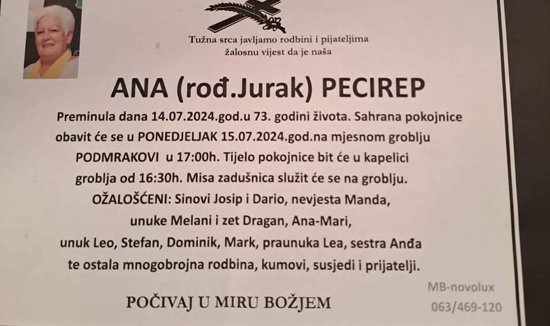 Preminula je Ana Pecirep