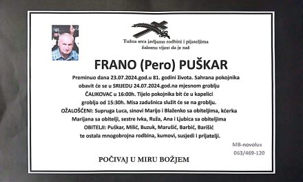 Preminuo je Frano Puškar