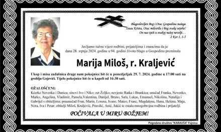 Preminula je Marija Miloš, rođ. Kraljević