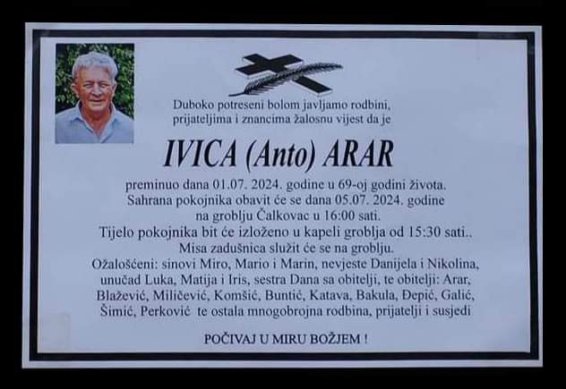 Preminuo je Ivica Arar