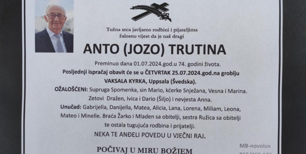 Preminuo je Anto Trutina