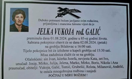 Preminula je Jelka Vukoja, rođ. Galić