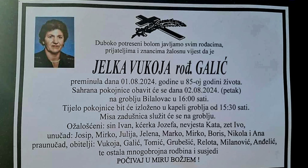 Preminula je Jelka Vukoja, rođ. Galić