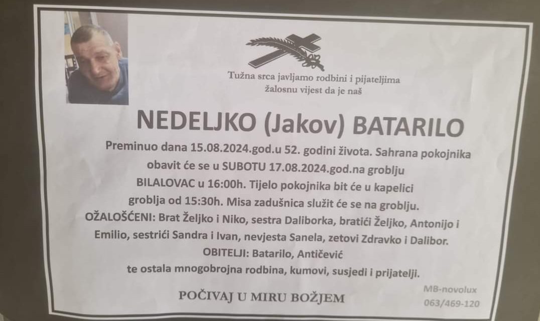 Preminuo je Nedeljko Batarilo
