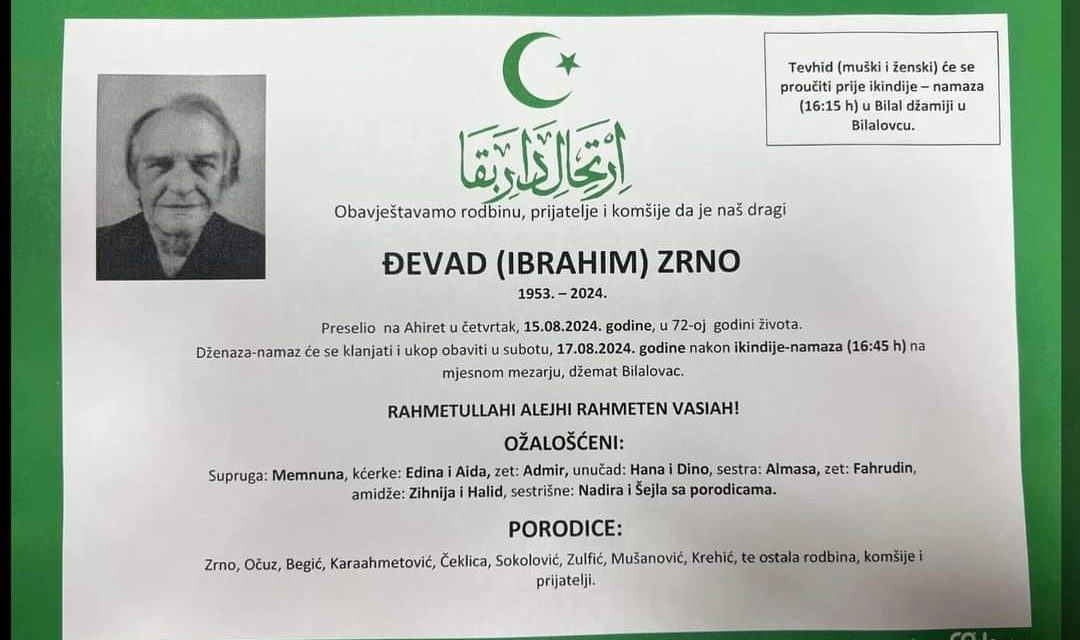 Preminuo je Đevad Zrno