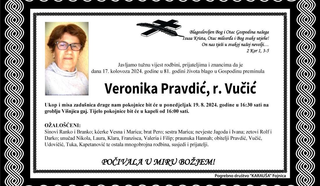 Preminula je Veronika Pravdić, rođ. Vučić
