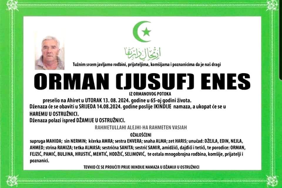 Preminuo je Enes Orman