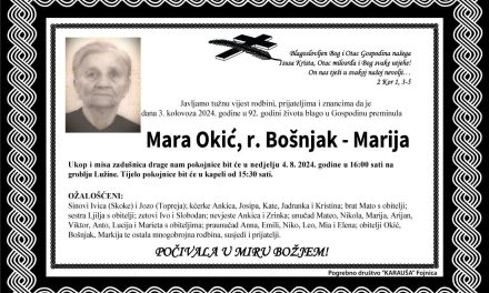 Preminula je Mara Okić, rođ. Bošnjak – Marija