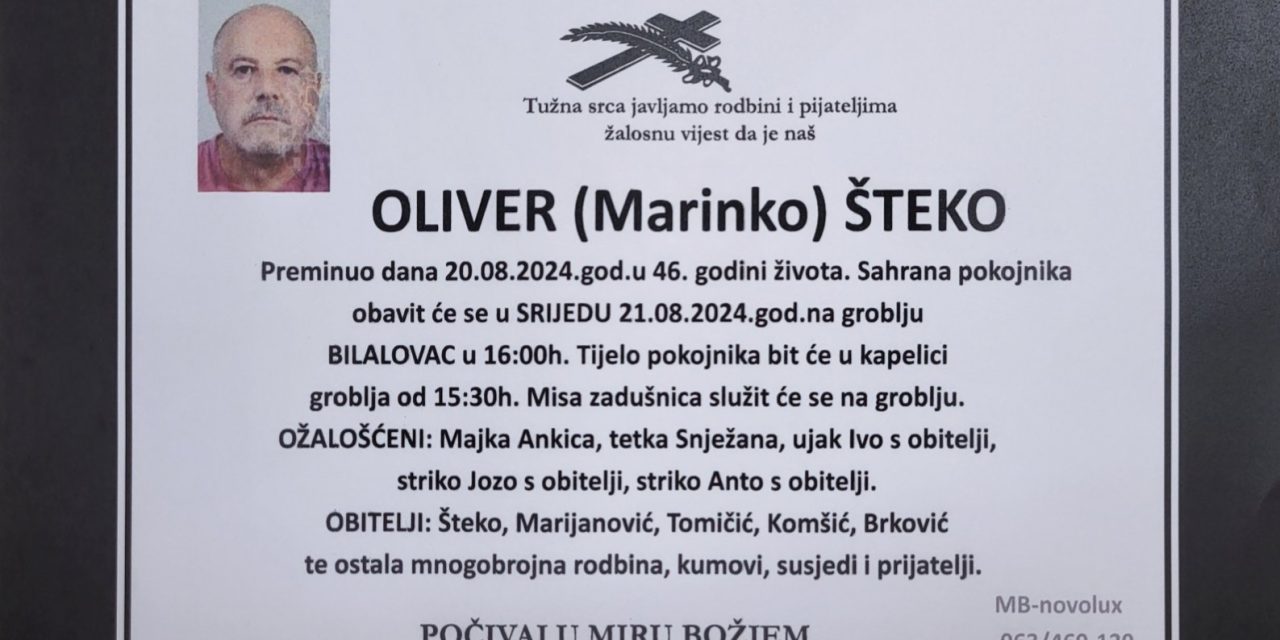 Preminuo je Oliver Šteko