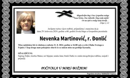 Preminula je Nevenka Martinović, rođ. Đonlić