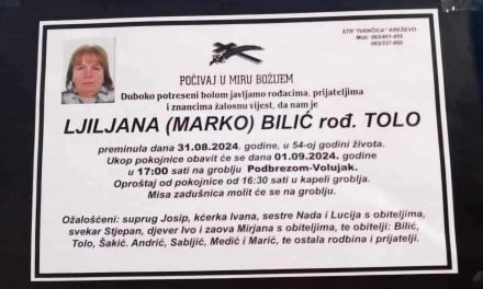 Preminula je Ljiljana Bilić, rođ. Tolo