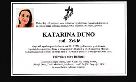 Preminula je Katarina Duno, rođ. Zekić