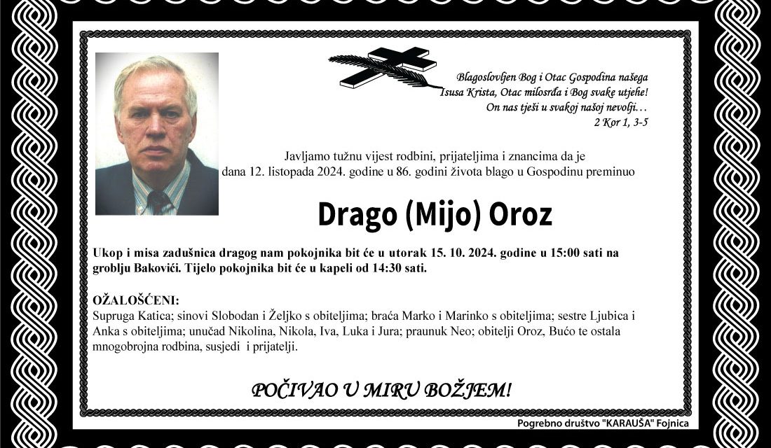 Preminuo je Drago Oroz