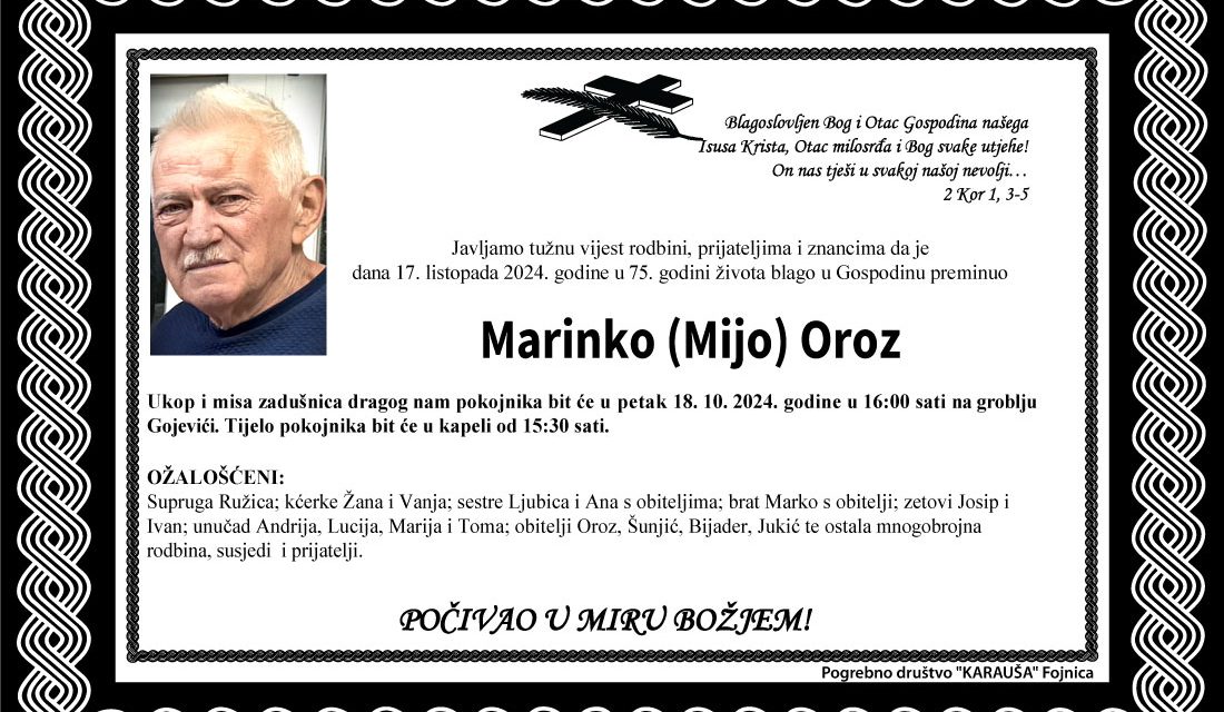 Preminuo je Marinko Oroz