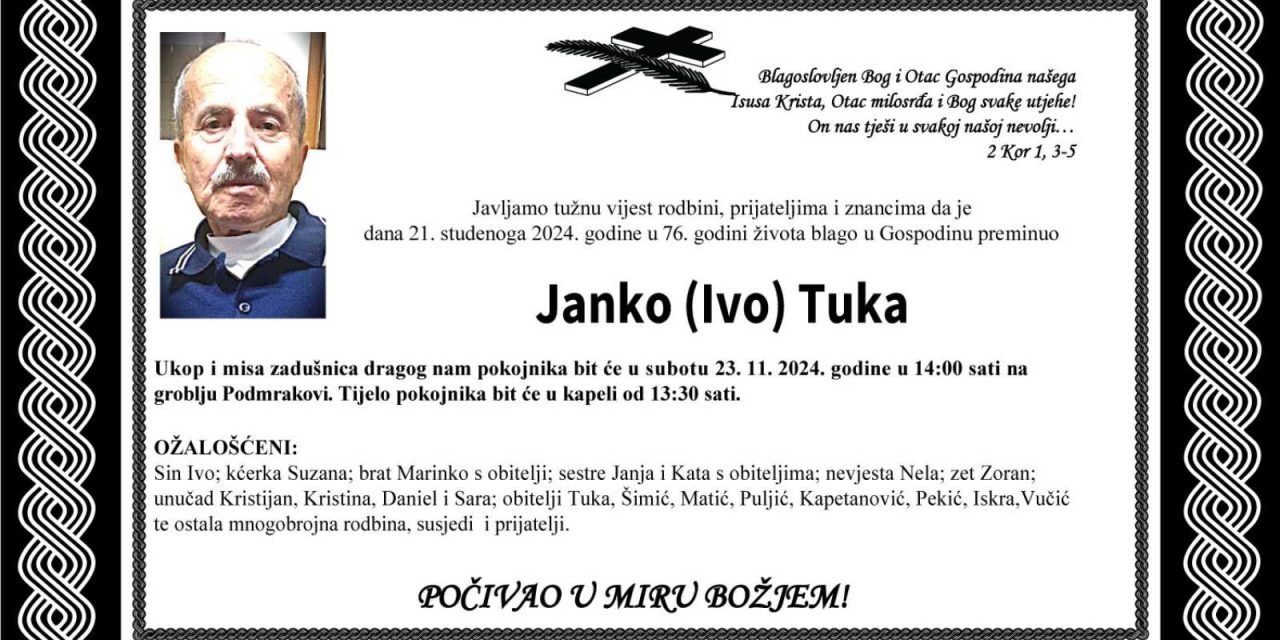 Preminuo je Janko Tuka