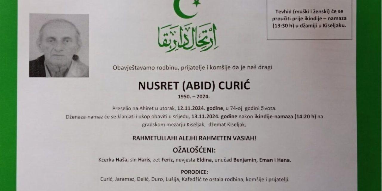 Preminuo je Nusret Curić