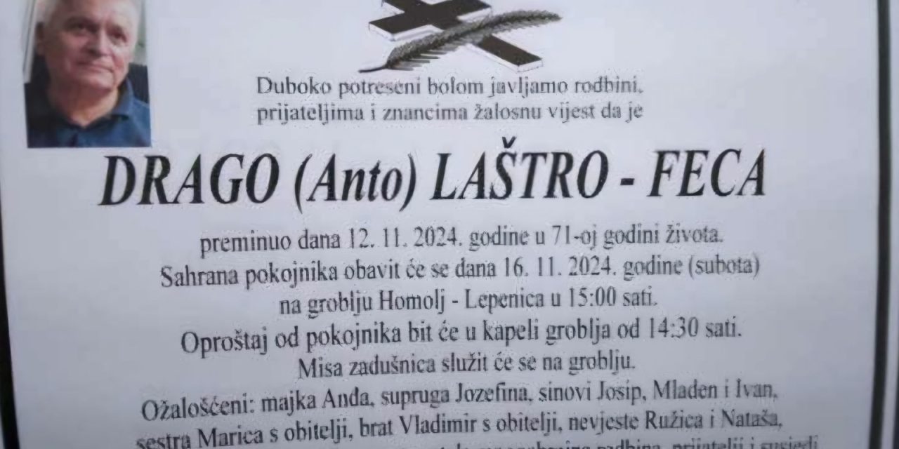 Preminuo je Drago Laštro-Feca