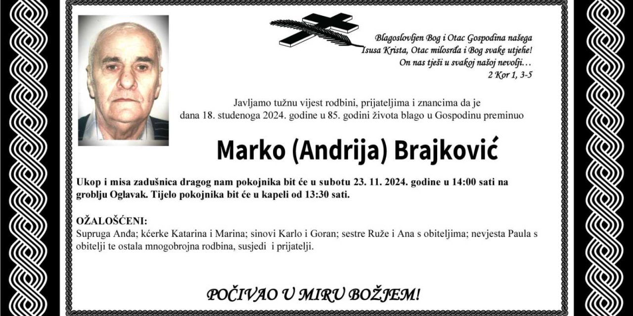 Preminuo je Marko Brajković