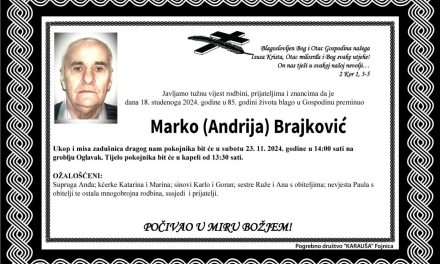 Preminuo je Marko Brajković