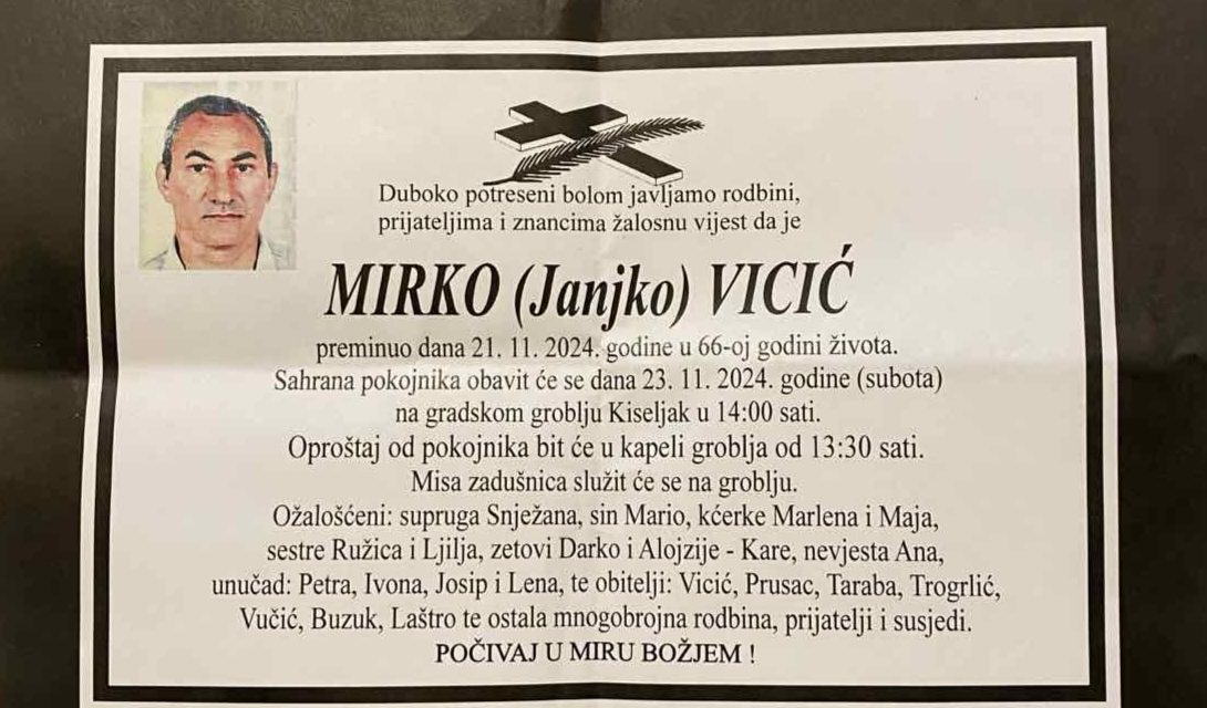 Preminuo je Mirko Vicić