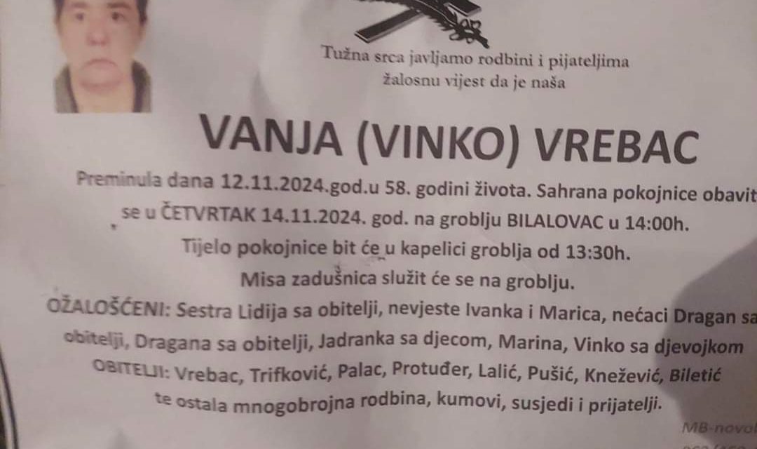 Preminula je Vanja Vrebac
